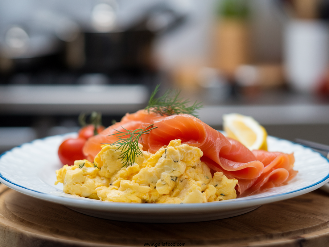 salmon breakfast recipes, scrambled eggs with salmon