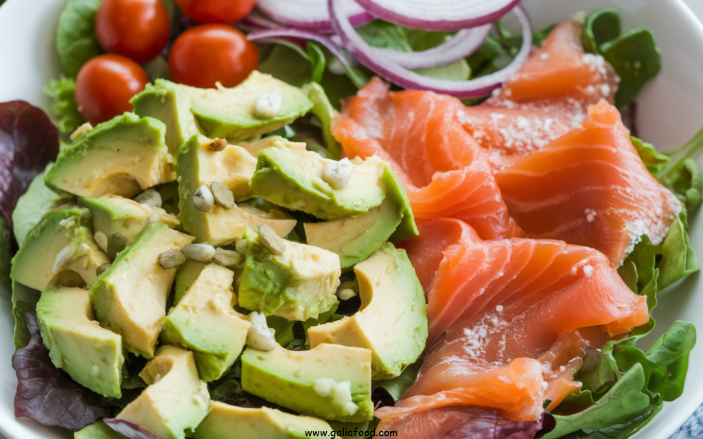 salmon breakfast recipes, avocado and salmon salad