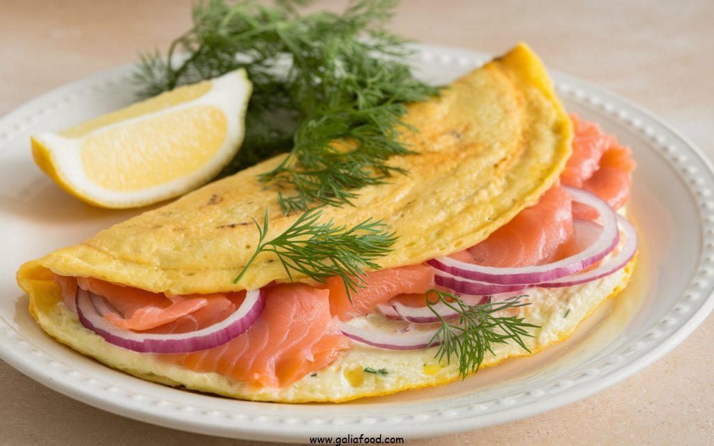 salmon breakfast recipes, smoked salmon omelette