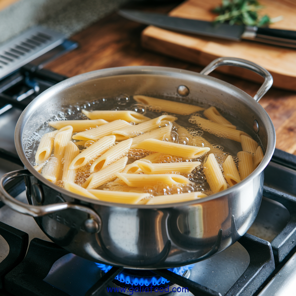 chipotle chicken pasta recipe, pasta boiling